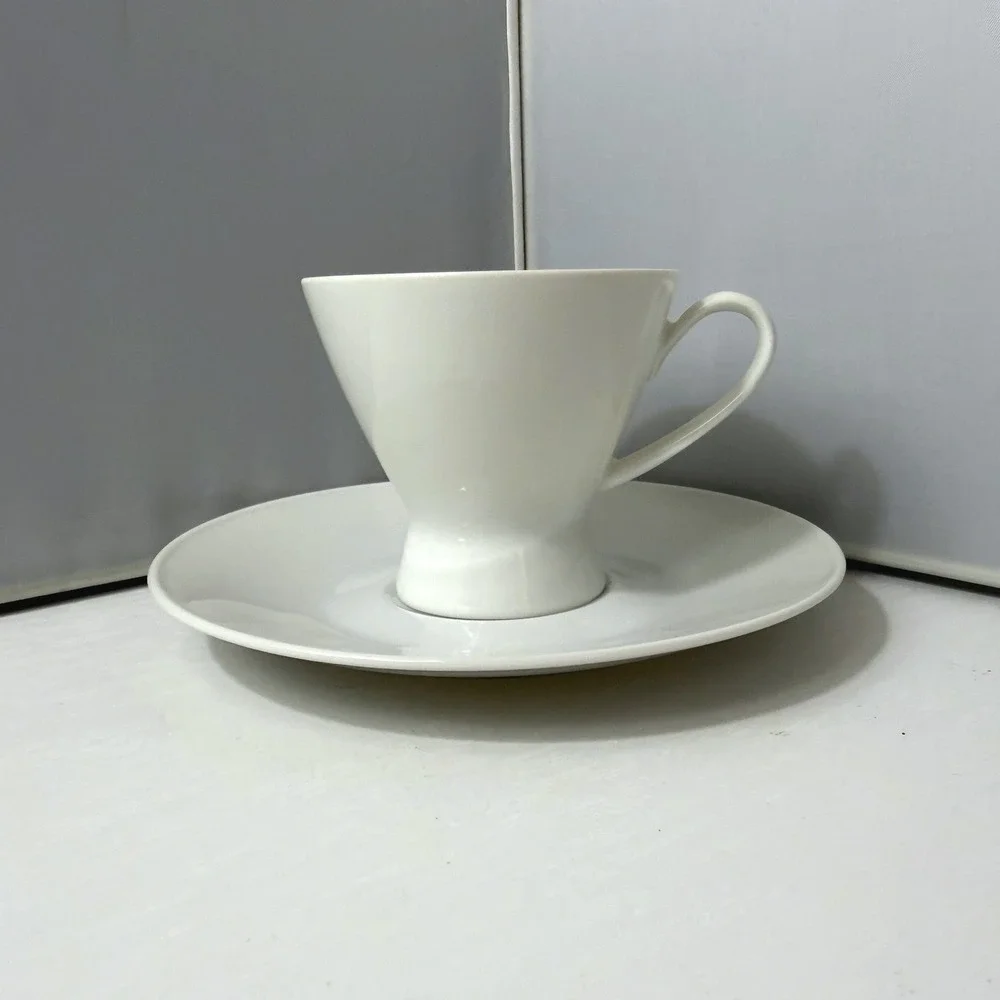 Rosenthal Germany Tea Cup Saucer Set Minimalist White Porcelain MCM
